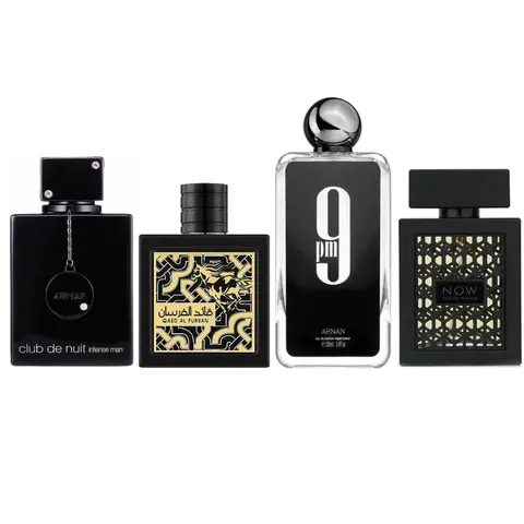 Club de nuit intense + Qaed al fursan + 9pm + Now black --- 4 piece bundle by Lattafa