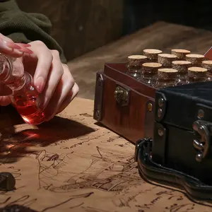 HiiFeuer Medieval Faux Leather Alchemy Box with 12 Cork Potion Vials, Fantasy Portable Crossbody Bag Brown Jewelry Dnd Dice Holder Collapsible Storage Organizer Durable Storage Organizer