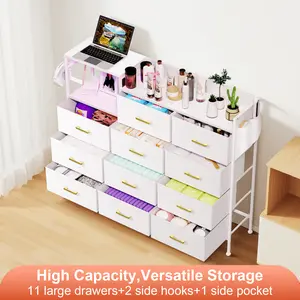 Dresser for Bedroom Dresser with Bins, Modern Storage Chest with 12 Drawers,  White Finish Gold Handles for Bedroom Living Room Functional Design