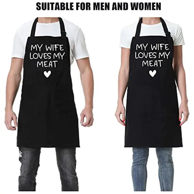 Funny Husband Apron, Men's Anniversary, Fathers Day, Cool Birthday Gifts for Him Husband, Gifts from Wife, Manly Presents for Men, Grilling Kitchen Aprons w/Pockets for Cooking Hubby Him