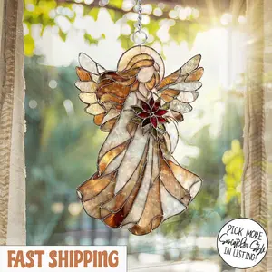 Stained Glass Angel Suncatcher, Guardian Angel Home Decor Gift, Guardian Angel Acrylic, Window Hanging, Handmade Christmas Ornament 1