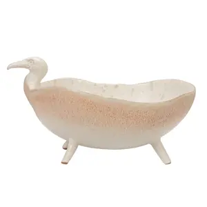 Stoneware Footed Bird Shaped Bowl, White Speckled (Each One Will Vary)