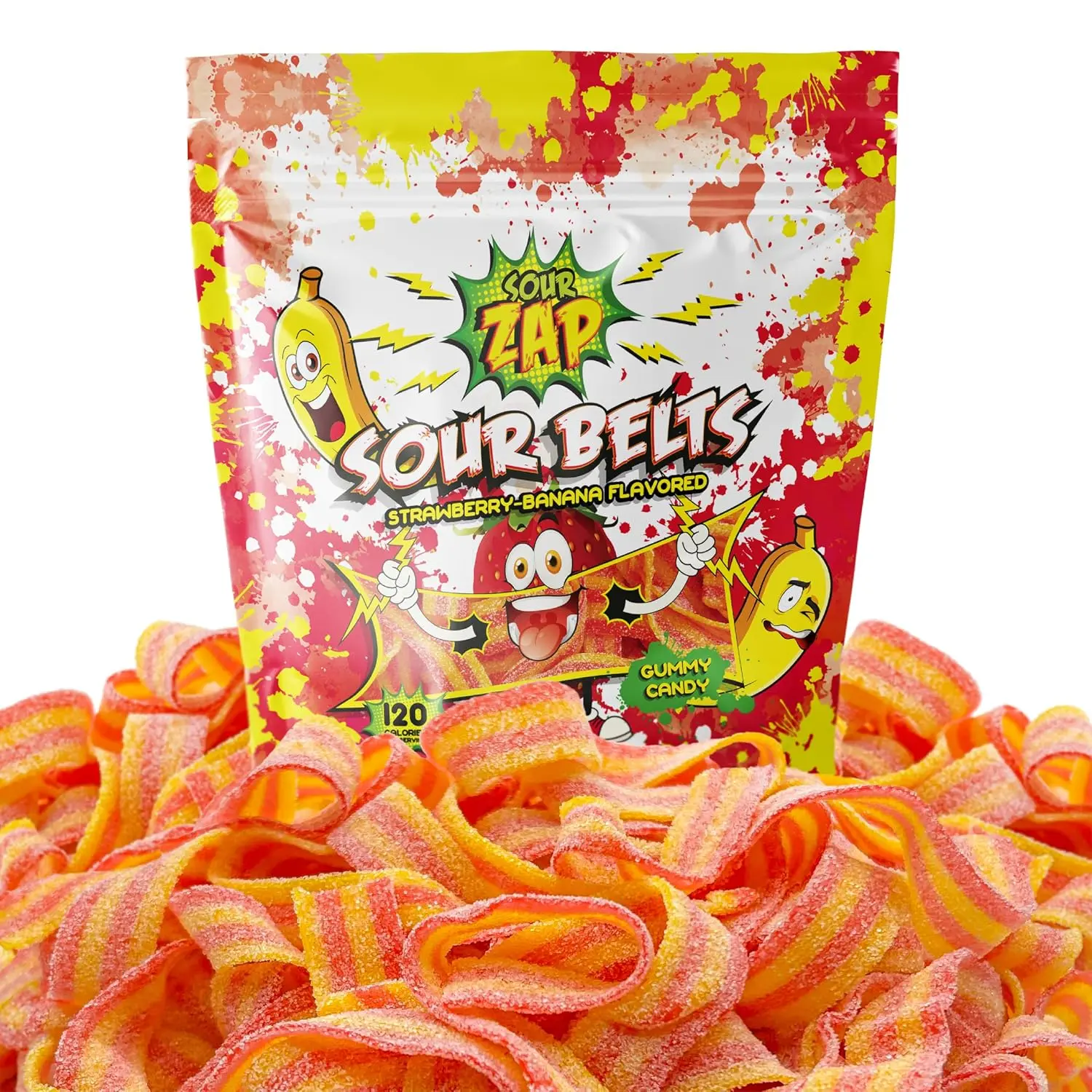 Sour Belts, Sour Gummy Candy, 8 Oz Bag | Strawberry-Banana Flavor, Dye Free Candy, Movie Night Snack