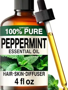KUKKA Peppermint Essential Oil for Diffuser & Hair - 4 Fl Oz Peppermint Essential Oil for Hair, Skin, Diffuser, Aromatherapy & DIY Soap Making Scent