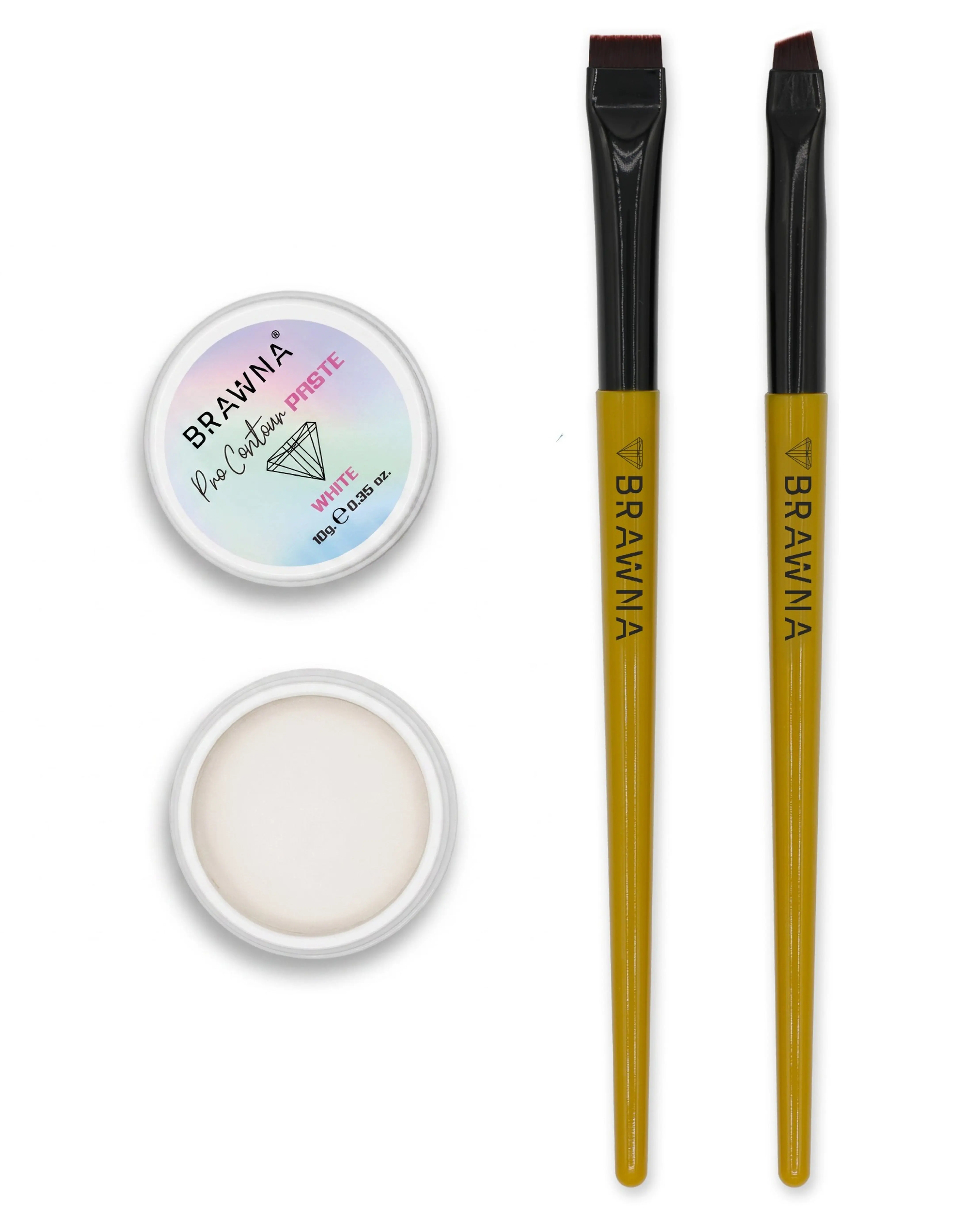 BRAWNA Eyebrow Mapping Kit - 1 White Mapping Paste, 2 Angled Eyebrow Brush - Brow Mapping Supplies - PMU & Microblading Supply