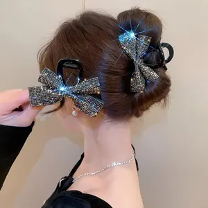 New Bow Full Rhinestone Hair Clip Elegant High-End Light Luxury Shark Clip Rhinestone Hair Accessory for Women Hair Claw Bling Hair