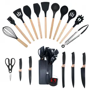 BUUYIS 18-Piece Kitchen Utensil Set — BPA-Free Matte Silicone Cooking Set (Non-Stick Cookware Compatible) | Dishwasher Safe | Heat-Resistant & Scratch-Proof | Includes Chef's Knife Set