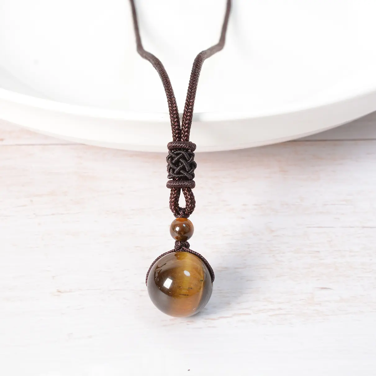 Unisex Natural Tiger’s Eye 2-Piece Jewelry Set - Braided Rope Pendant Necklace & Adjustable Bracelet, Gift-Ready Duo for Daily Wear, Halloween Gift