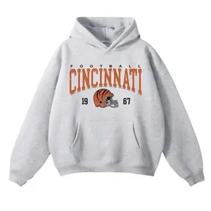 Cincinnati Football Hoodie – Vintage Orange Black Game Day Pullover, Classic City Football Fan Gift, Unisex Long Sleeve Sweatshirt