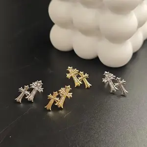 {Earrings} Fashionable Zircon Cross Earrings - Personalized Double Cross Earrings with Fashionable Design and Temperament Earrings