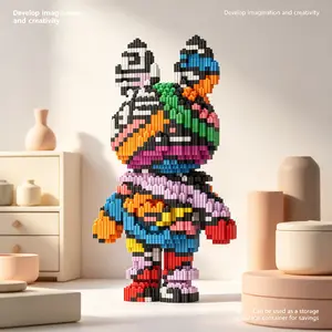 Multicolor Graffiti Bear 3D Interlocking Building Block Building Blocks, Brick, Home Office Decor, Party Decoration, Ideal Gift, Handmade Craft, Lightweight Statue, Collectible