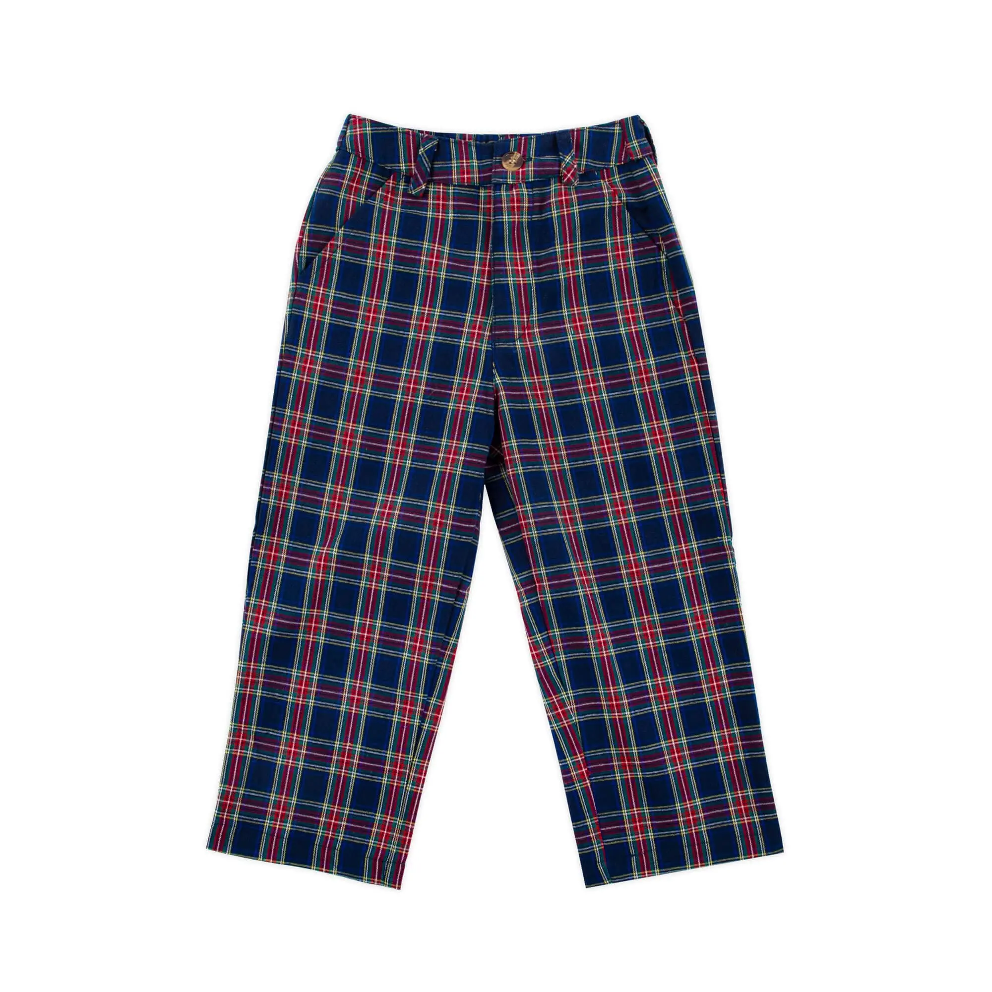 Classic Whimsy Boys' Sweet Royal Dunbar Plaid Standard Pants, 2T, with Button Closure and Zip Detail
