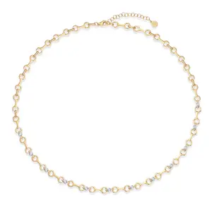 14K Yellow Gold Diamond Bone Chain Necklace with 12 Full-Cut Diamonds 0.45CT - Adjustable 16+2 Inch Layering Statement Necklace