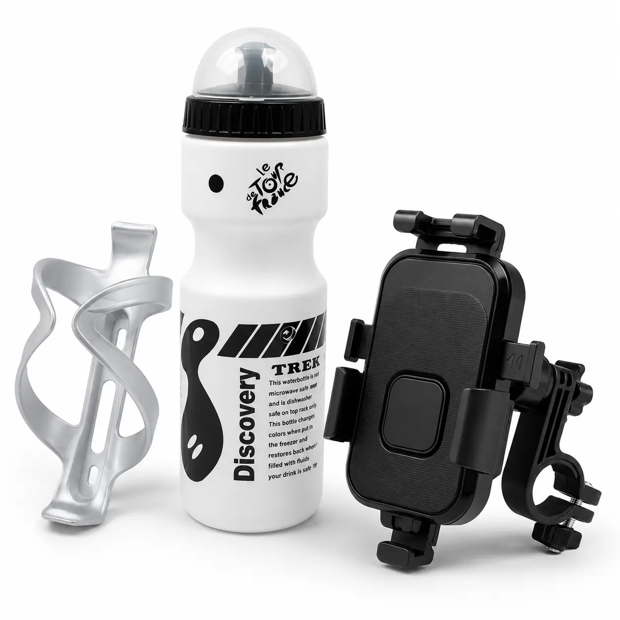 3-Piece Bike Accessories Set, Large Capacity Sports Water Bottle with Bottle Cage and Anti-Vibration Phone Holder, Handlebar Navigation Mount for Mountain Bikes, Road Bikes, E-Bikes and Motorcycles