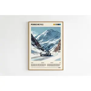 Vintage Porsche 911 Poster - Artistic Photo Print, Retro Minimalist Wood Wall Art Decor, Classic 911 Road Trip Home Supply, Ideal Gift for Car Enthusiasts