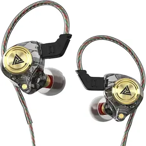 Wired Gaming Earbuds with MIC, QKZ AK3 in Ear Monitor Headphones, Deep Bass Sound, 1DD 10mm Dynamic Driver, IEM for Music Video Calling(Black Clear Green Purple)