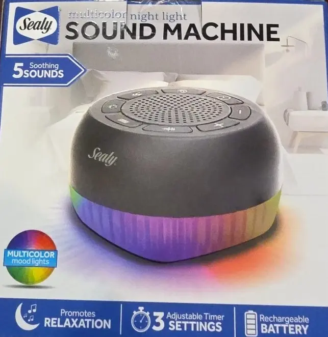 Sealy Multicolor Night Light Sleep Sound Machine, Audio Speaker for Relaxation, Speakers