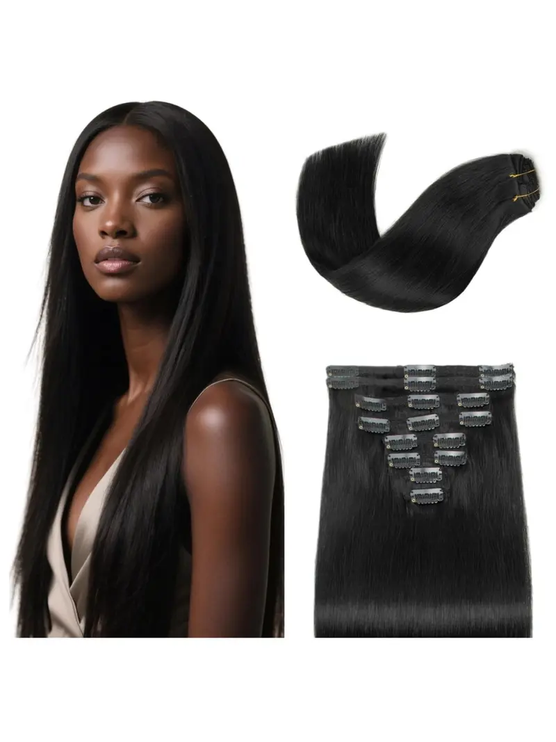 Clip in Hair Extensions Real Human Hair, Glueless Human Hair  display picture 3