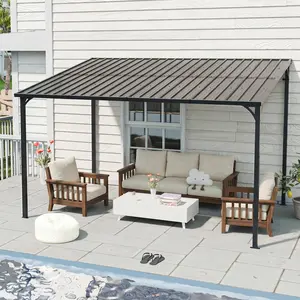 Metal Inclined Roof Pergola, Waterproof Wall-Mounted Iron Sheet Gazebo Shed for Patio, Garden & Yard