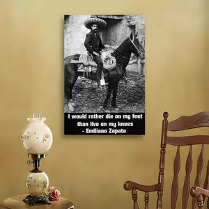 1pc Emiliano Zapata Quote Poster - Black & White Revolutionary Leader Portrait with Famous Quote, Wrapped Canvas Framed Wall Art Poster - Historical Decor for Home, Office, Cafe - Inspirational Mexican Revolution Decoration - 12x18 Inches (30x45cm), Mexic