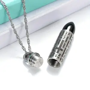 316L 316L 316L 316L 316L Stainless Steel Cross Prayer Print Bullet Funeral Urn Pendant Necklace Ashes Perfume Sand Hair Memorial Jewelry