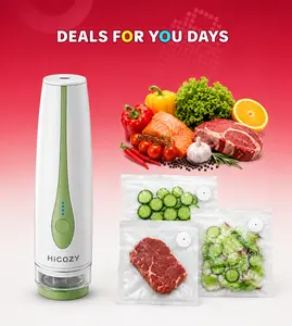 30 BPA-Free and Reusable Bags HiCOZY Vacuum Sealer for Food with Visible Water Tank, Powerful Compact Handheld Vacuum Sealer Machine with LED Battery Display, Green