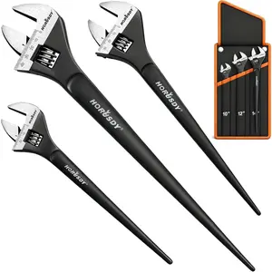 3-Piece Spud Wrench Set, 10", 12", 16", CR-V, SAE & Metric, Black Oxide Finish, Wrenches for Construction, Mechanical Repair, DIY and Projects