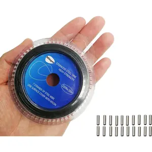 10LB-200LB Fishing line Wire Leader Vinyl Coated Stainless Steel Trace Lures Leader Wire 10 Meter,with 20pcs Crimps Sleeves,Black & Silver Select