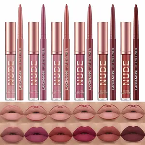 12Pcs Lip Liner and Lipstick Makeup Set, 6 Matte Nude Liquid Lip Stick With 6 Matching Smooth Lipliner pencil, All in One Waterproof Long Lasting Lipgloss, Girls&Women Lips Makeup Gift Set