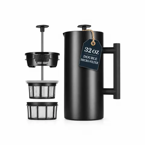 ESPRO P6 Insulated Travel Press Coffee Maker - 32oz (500-1000 ml) Double-Wall Stainless Steel Carafe, BPA/BPS/Phthalate-Free, Grit-Free Brew, Camping Use, Longer Hot Beverage Retention