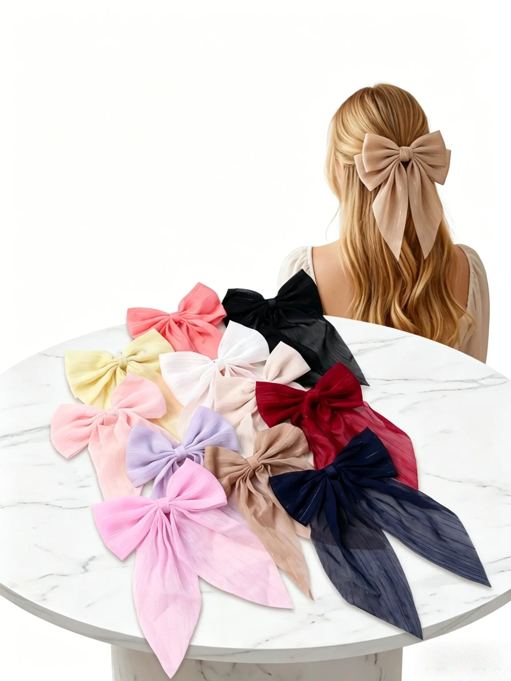 11Pcs Sheer Chiffon Bow Super Cute Hair Clips, Lightweight Oversized Barrettes, Coquette Aesthetic Hair Accessories, Hair Decor for Women Girls
