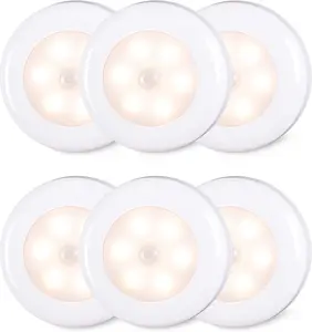 6 Pack 2.8" Motion Sensor LED Tap Lights, Indoor AAA Battery-Operated Stick-On Puck Lights for Stairs, Under Cabinet, Warm White