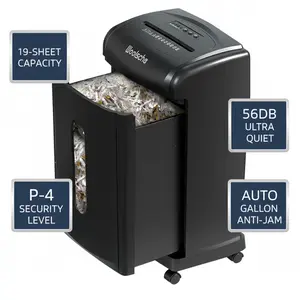 19-Sheet Heavy Duty Cross Cut Shredder - Ultra Quiet 56dB Paper & Credit Card Shredder with 7.9 Gallon Bin, P-4 Security Level for Office Use credit card shredder