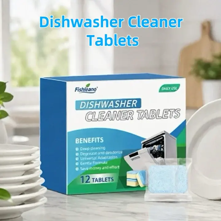 12-Pack Dishwasher Cleaner Tablets, Powerful Deep Cleaning Pods for Household Items, Removes Grease, Limescale, Residue, Freshens Interior, Eliminates Odors, Eco-Friendly Nickel-Free Easy Appliance Maintenance Formula