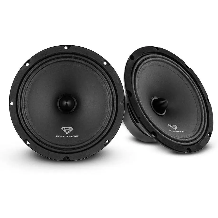 Black Diamond Dia-CM8.4B 8” Mid-Range Loudspeakers with Bullet – 140W Max / 70W RMS, 4-Ohm, 1.2” Voice Coil, High Efficiency Pro Audio Mids for Car & Truck Sound System (Pair)