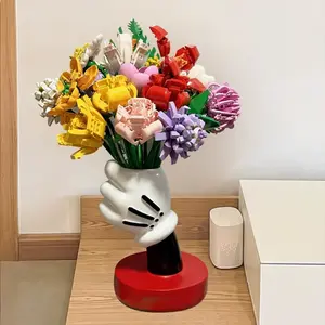 Cute Mouse Hand Flower Vase,Creative Makeup Brusher Holder,7''Unique Cartoon Flower Vase,Tabletop Decorations,Cute Home Office Decoration Resin Potted Plants