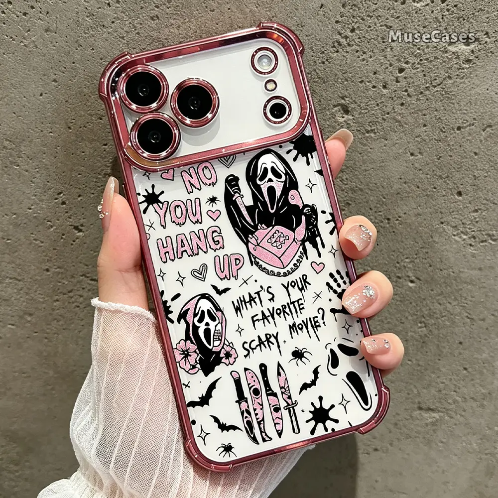 Halloween Spooky Ghost iPhone Case for iPhone 18 17 16 15 14 13 12 11 Pro Max Plus Air, Clear TPU Protective Cases Cover Festive Full Coverage shockproof cellphone casing vintage halloween scream ghostface DDSJ260824003