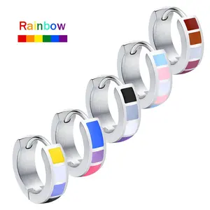 Pride Rainbow Huggie Hoop Earrings | Colorful Mini Hoop Earrings for LGBT Pride | Unisex LGBTQ+ Flag Jewelry for Women & Men | Daily Wear Stainless Steel Earrings