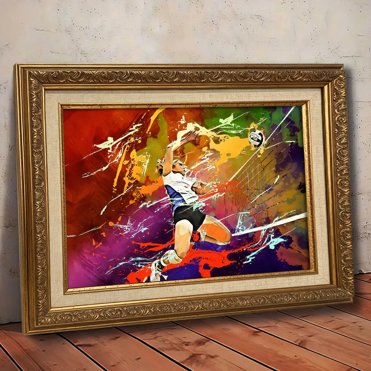 Vintage Framed Art Print, Cool Abstract Volleyball Player, Nordic Style, Retro Poster, Perfect Gift for Valentine's Day, Christmas, New Year