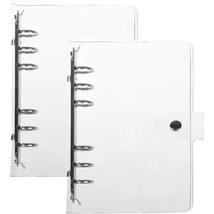 Pack of 2 Transparent Soft PVC 6-Ring Binder Cover w/Snap Button Closure for 6 Hole Planner Pages Refill Insert (White)