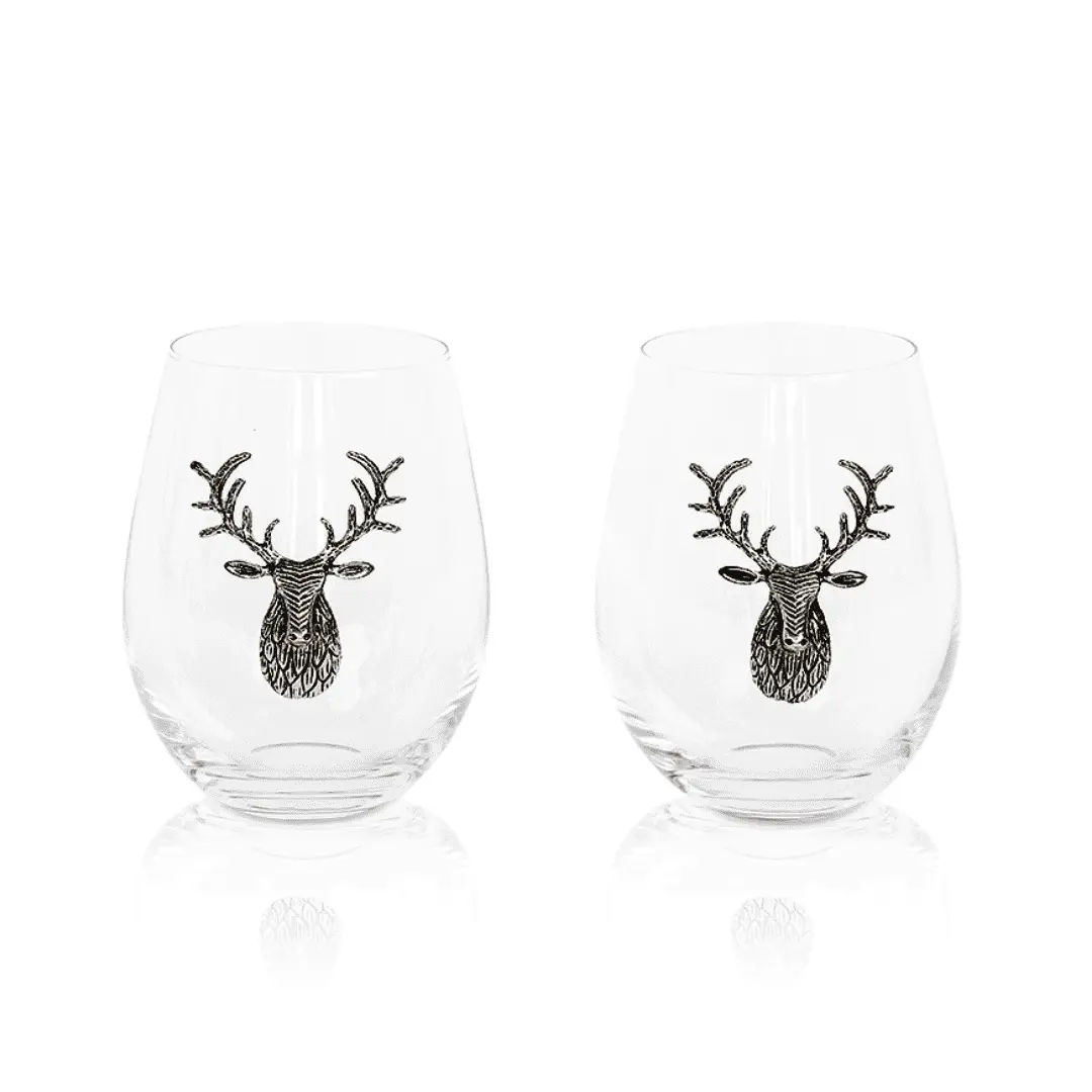 Silver Stag Deer Stemless Wine Glass Silver Stag Deer Stemless Wine Glass