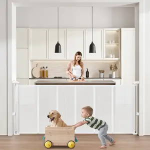 VEVOR Retractable Baby Gate, 34 inch Tall, Extends up to 71 inch Wide, Retractable Gate for Kids or Pets, Mesh Material, Easy to Install for Indoor Stairs, Doorways, Hallways, Playrooms, White