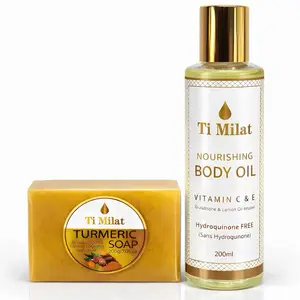 Ti Milat smoothing & Nourishing Body Oil with Vitamin C & E 200ml and Turmeric Soap 200g for Skin Care