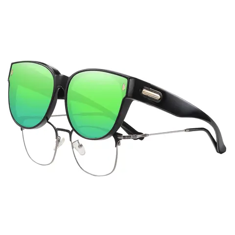 HAOLOTA Men's Fit-Over Polarized Sunglasses - UV400 Sun Shield, Sun Protective Sunglasses, Polarized Shades, Trendy Cat Eye Full Rim Frames, TR90 Frame Stays Light and Resilient, Secure Hinge Hold, Ideal for Driving Over Glasses