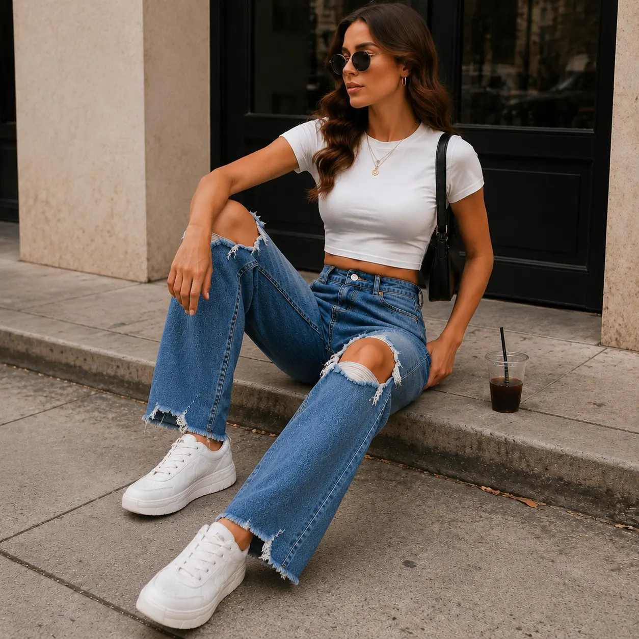 Women’s Y2K Wide Leg Ripped Jeans, High Waisted Distressed Denim Pants, Trendy Baggy Jeans for Casual Streetwear Style