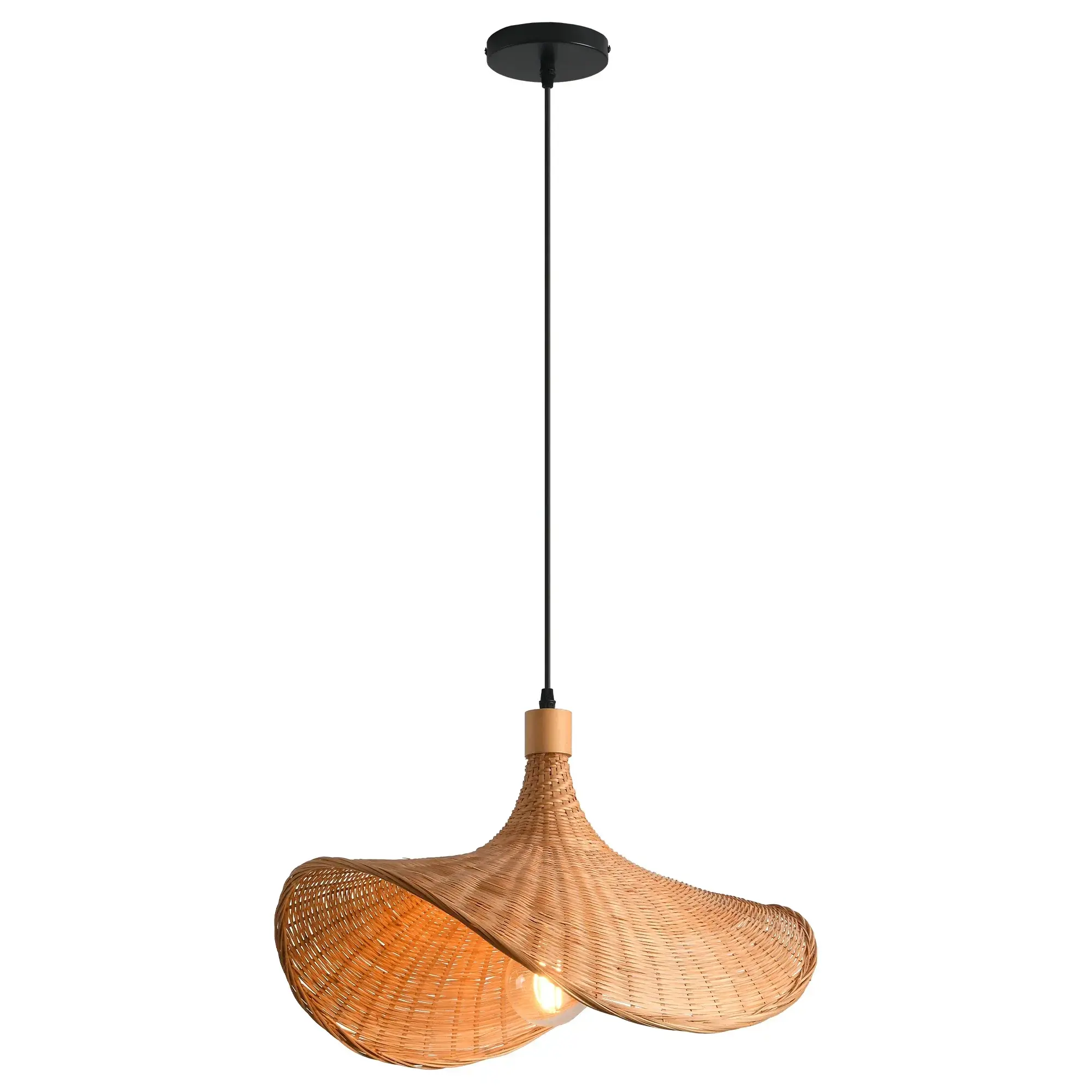 20" Werner Boho Handwoven Bamboo Pendant Light, Adjustable Farmhouse Ceiling Hanging Lamp for Kitchen Island Dining Living Room