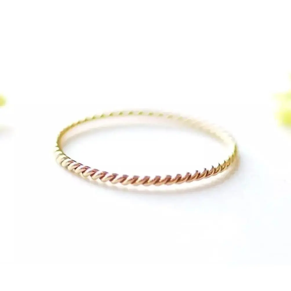14k Gold Thin Ring Twisted. Stackable, Minimalistic. SZ: 5, 6, 7, and 8