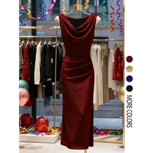 Elegant women's sleeveless party dress, fitted long evening gown, autumn and winter fashion, solid color design, perfect choice for parties.RAIMENTRY