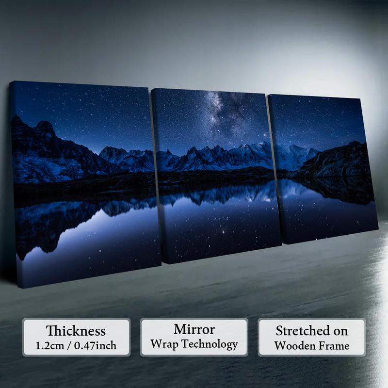 Starry Sky Pattern Wooden Framed Canvas Painting, 3 Counts Modern Art Wall Decor, Wall Art for Home Living Room Bedroom Office