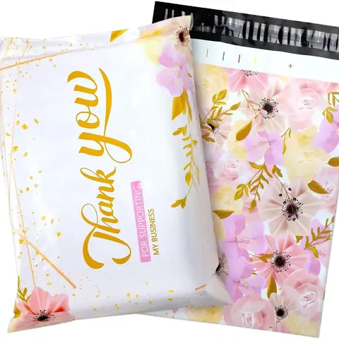 Large Flower Poly Mailers (14.5 x 19 in) - 20/50/100 Pcs Durable Peel-Seal Fast Mailing Envelopes, Explosion-Proof Edge Self-Adhesive Shipping Supplies for Small Businesses, Cute Plastic Envelopes for Clothing